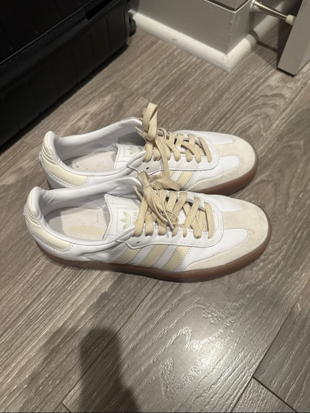 adidas White & Cream Low-Top Sneakers with Gum Sole